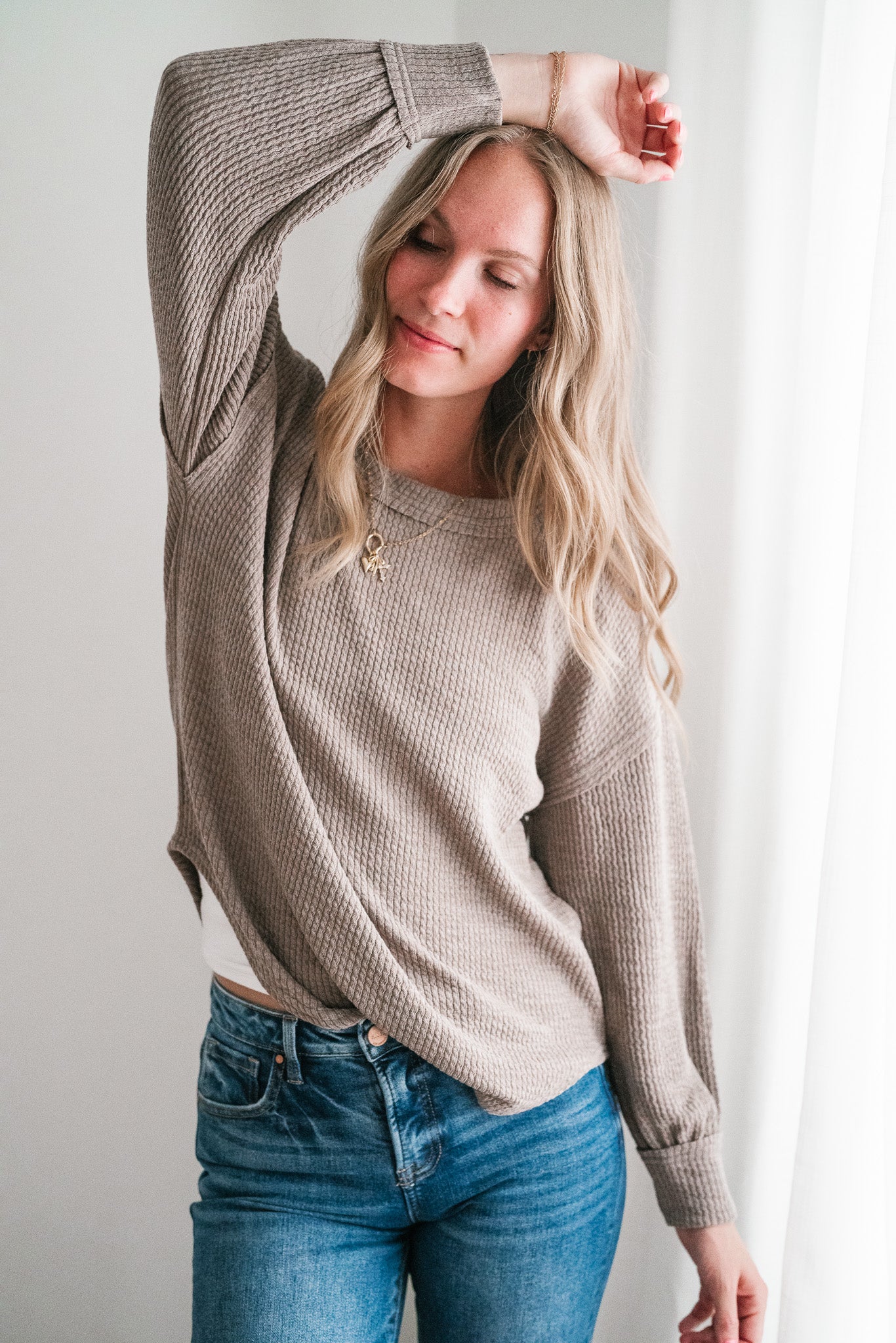 Simply Essential Ribbed Long Sleeve Top - Light Mocha