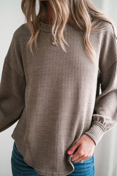 Simply Essential Ribbed Long Sleeve Top - Light Mocha