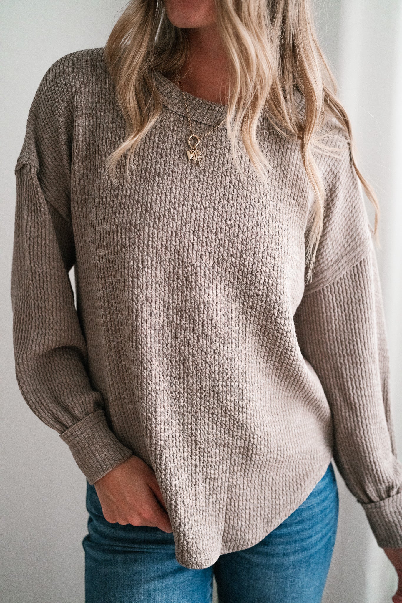 Simply Essential Ribbed Long Sleeve Top - Light Mocha