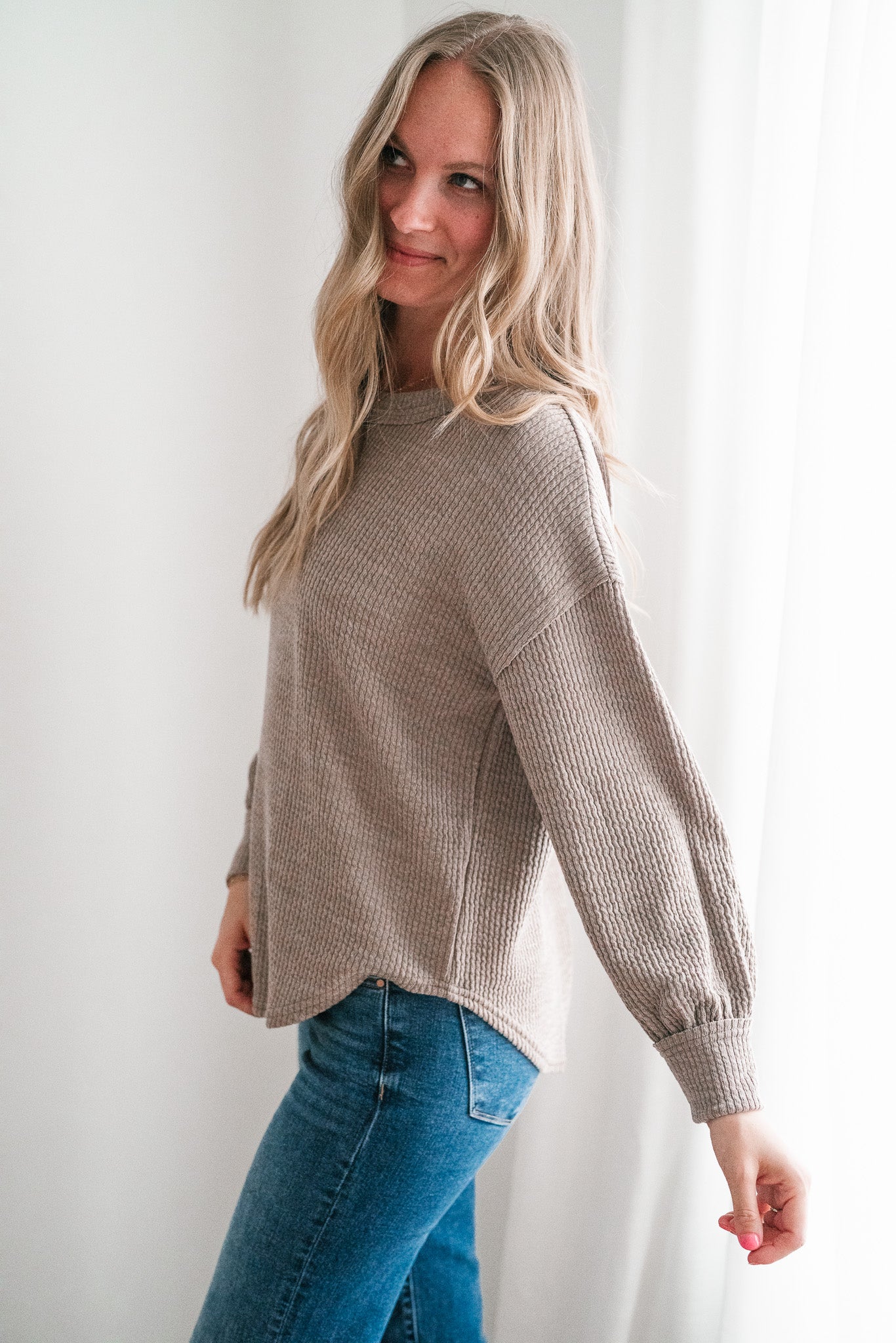 Simply Essential Ribbed Long Sleeve Top - Light Mocha