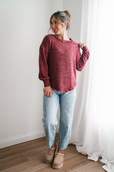 Simply Essential Ribbed Long Sleeve Top - Burgundy