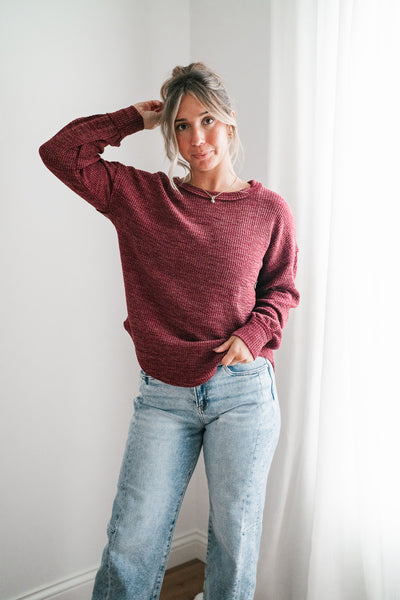 Simply Essential Ribbed Long Sleeve Top - Burgundy