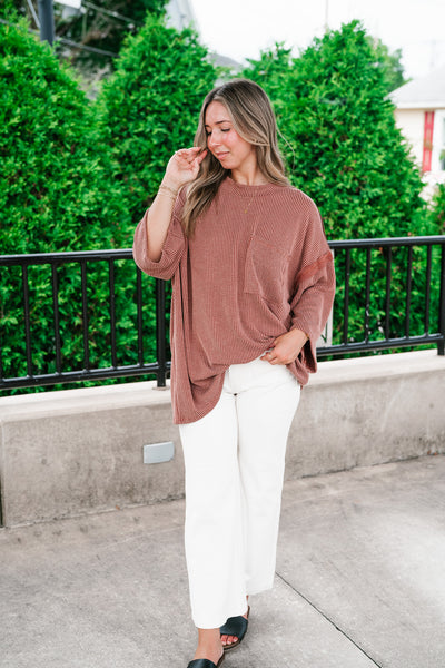 Forever Ideal Ribbed Top - Rust