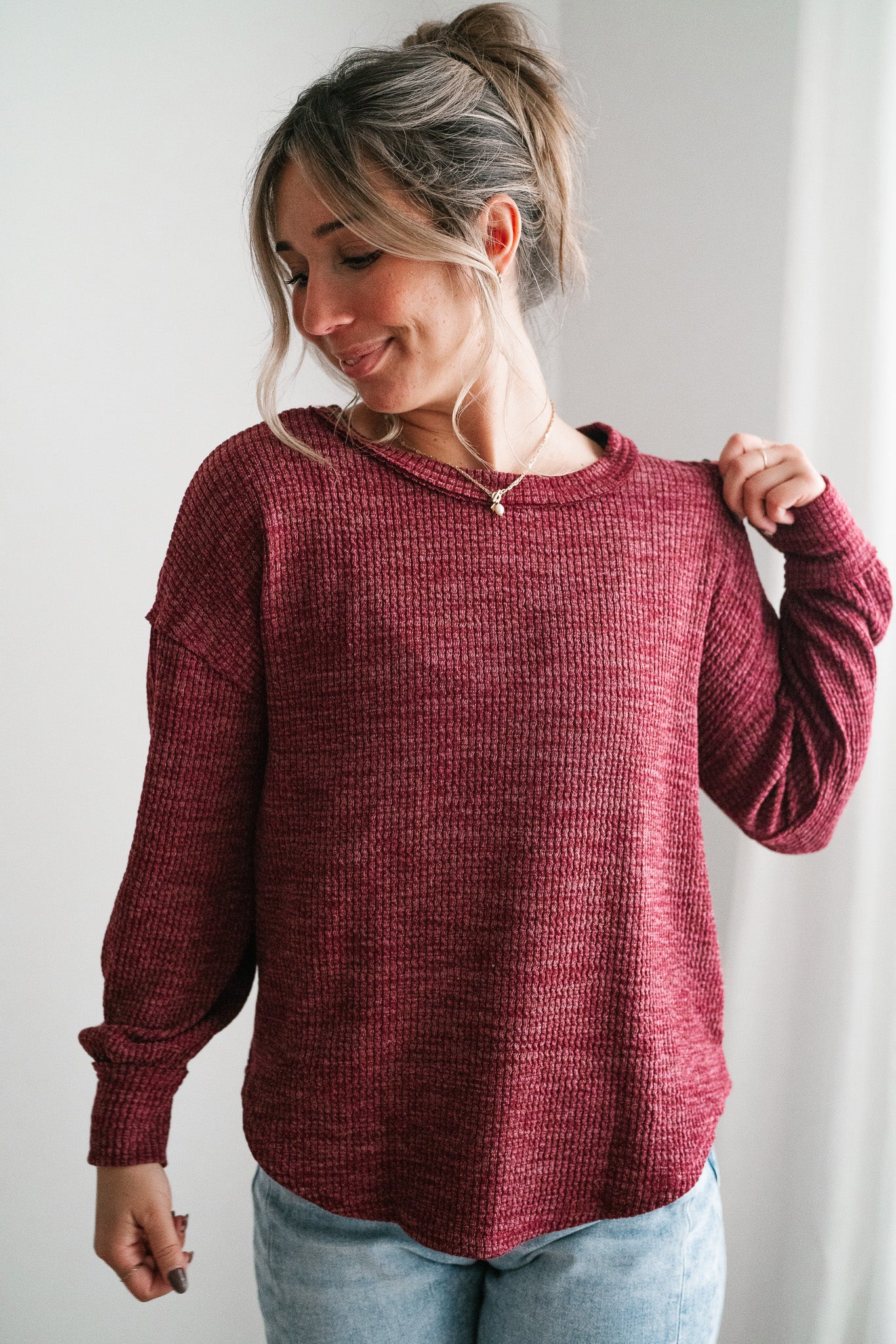 Simply Essential Ribbed Long Sleeve Top - Burgundy