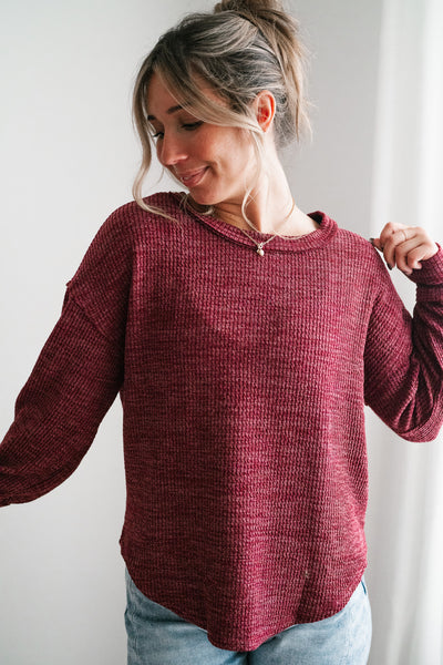 Simply Essential Ribbed Long Sleeve Top - Burgundy