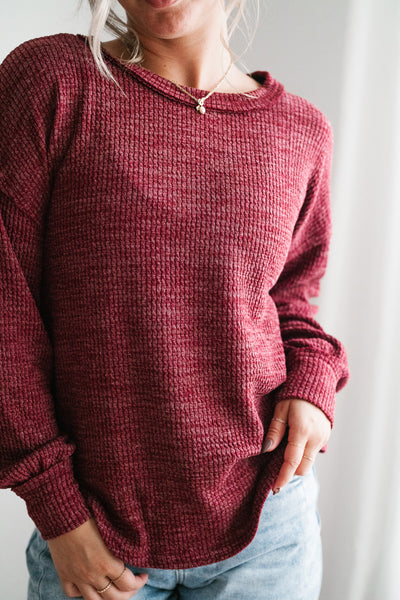 Simply Essential Ribbed Long Sleeve Top - Burgundy