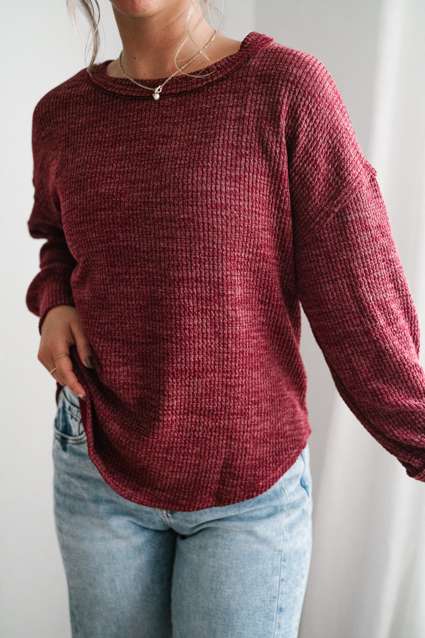 Simply Essential Ribbed Long Sleeve Top - Burgundy