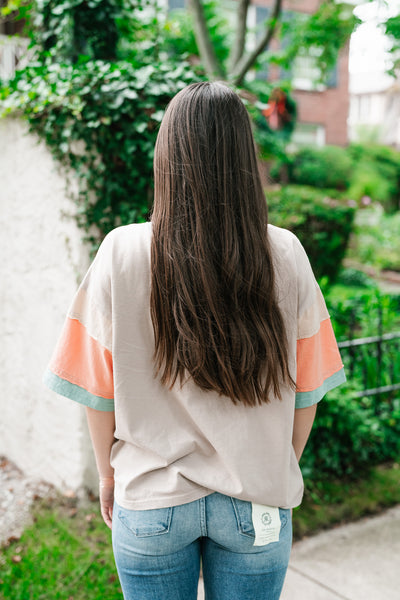 Delighted Color Block Short Sleeve Top-Khaki