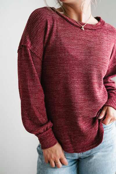 Simply Essential Ribbed Long Sleeve Top - Burgundy