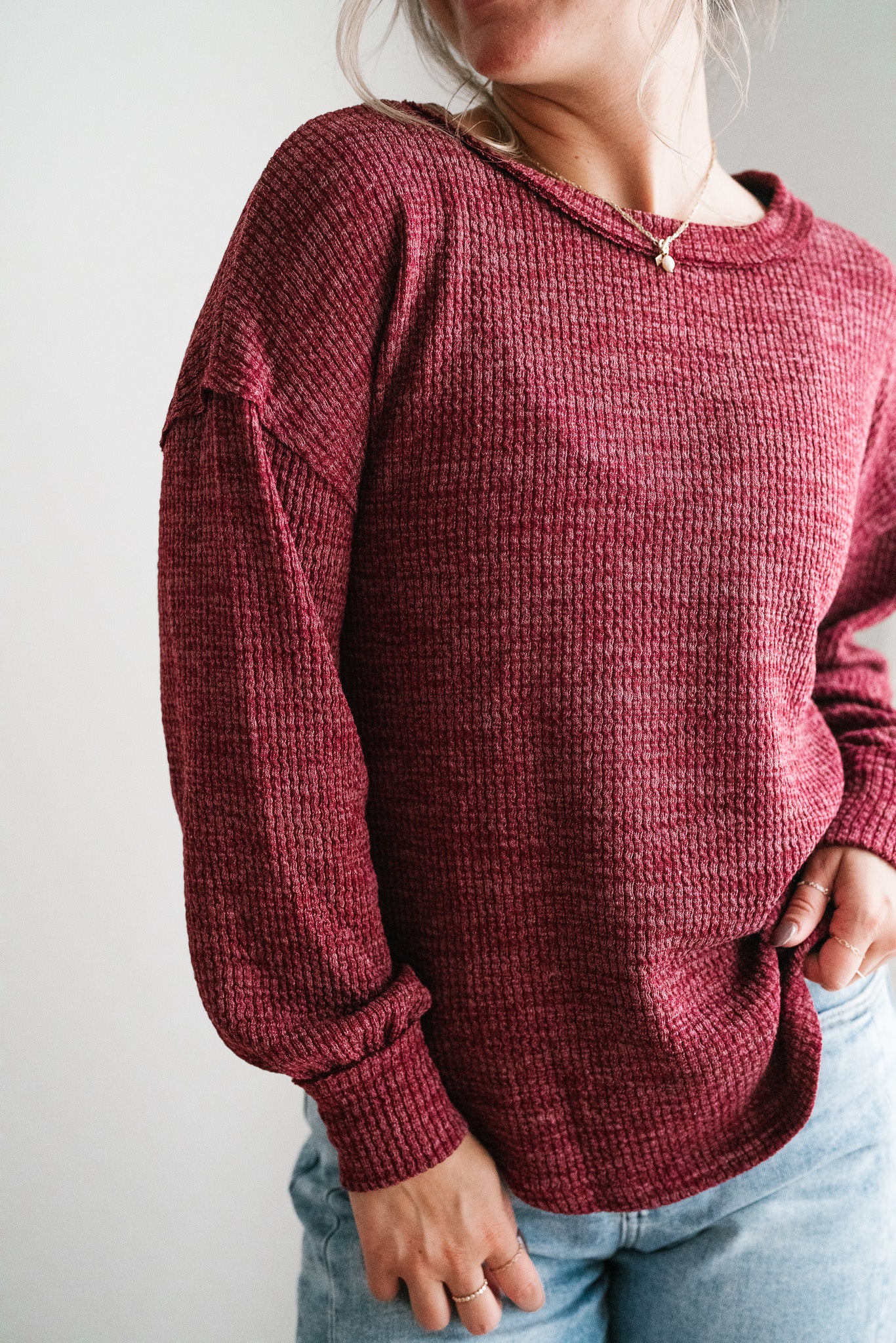 Simply Essential Ribbed Long Sleeve Top - Burgundy