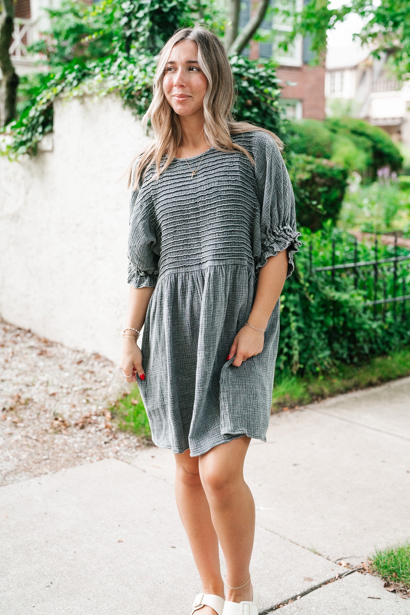 Stay Awhile Textured Mini Dress - Black