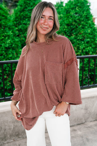 Forever Ideal Ribbed Top - Rust