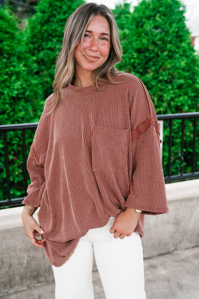 Forever Ideal Ribbed Top - Rust