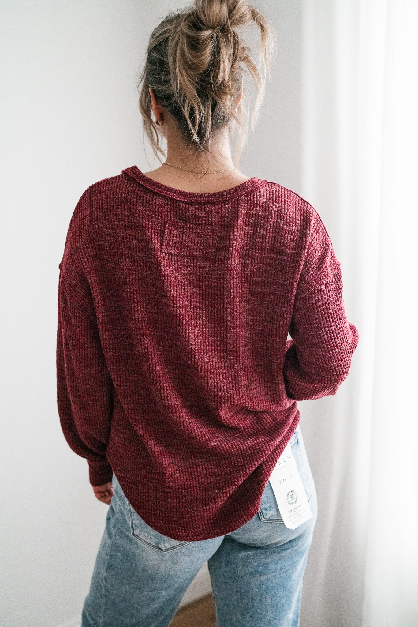 Simply Essential Ribbed Long Sleeve Top - Burgundy