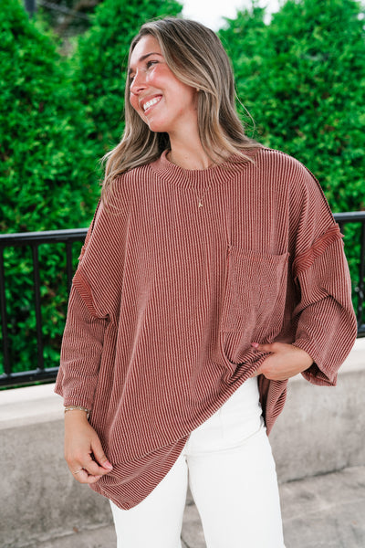Forever Ideal Ribbed Top - Rust
