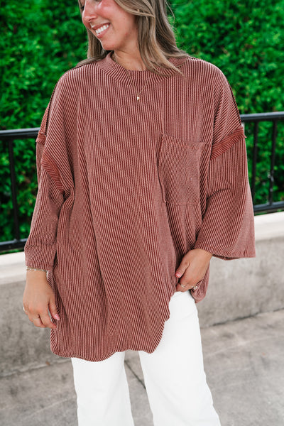 Forever Ideal Ribbed Top - Rust