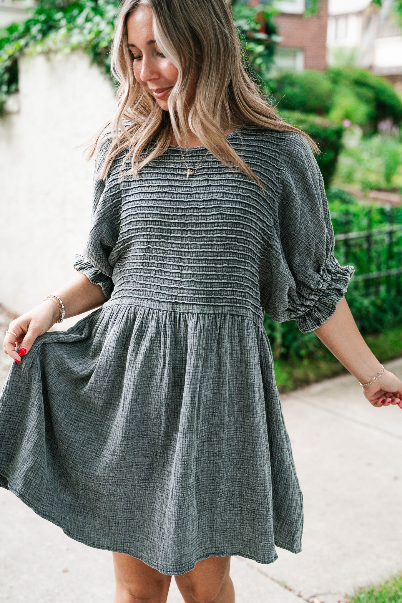 Stay Awhile Textured Mini Dress - Black