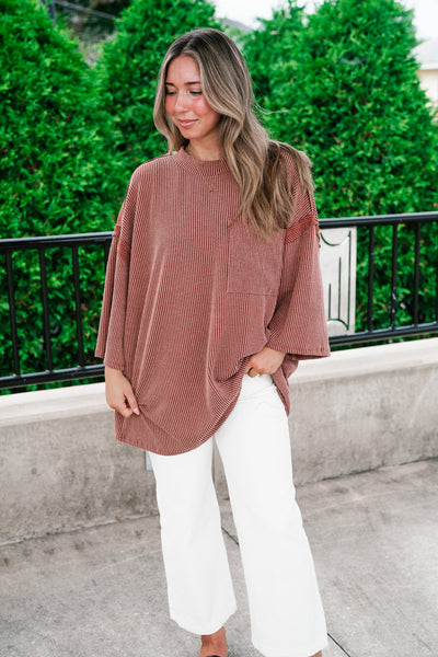 Forever Ideal Ribbed Top - Rust