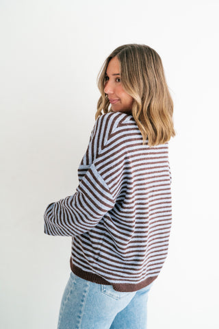 Hometown Stripe Henley Sweater - Brown