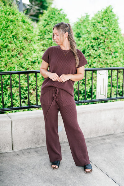 Comfort Breeze Ribbed Sweater Top - Brown