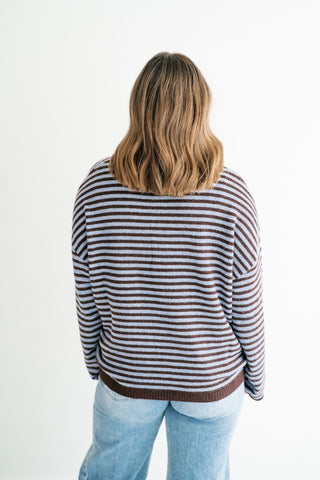 Hometown Stripe Henley Sweater - Brown