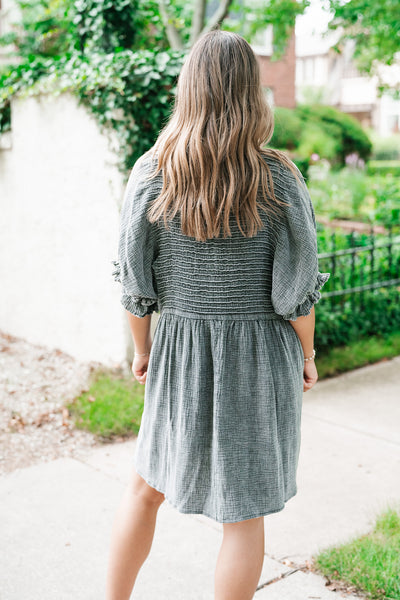 Stay Awhile Textured Mini Dress - Black