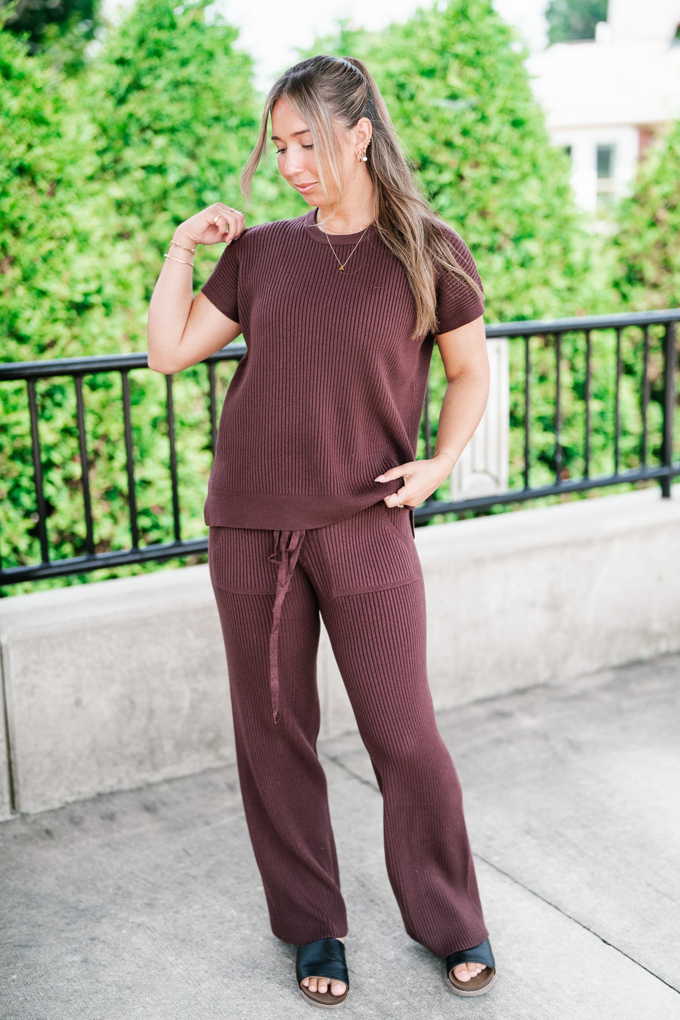 Comfort Breeze Ribbed Sweater Top - Brown