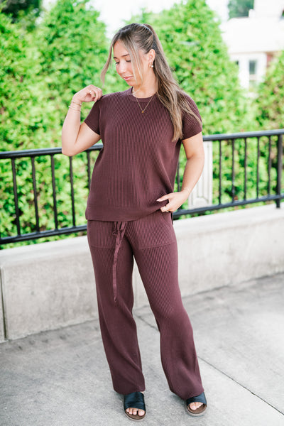 Comfort Breeze Ribbed Sweater Top - Brown