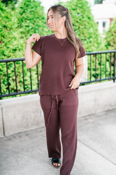 Comfort Breeze Ribbed Sweater Top - Brown
