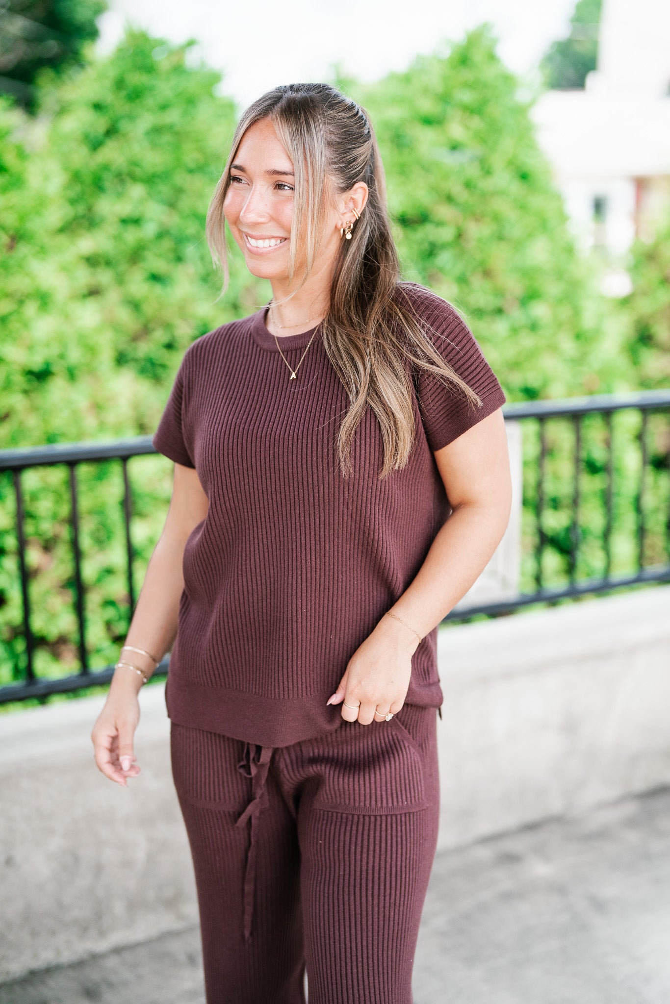Comfort Breeze Ribbed Sweater Top - Brown