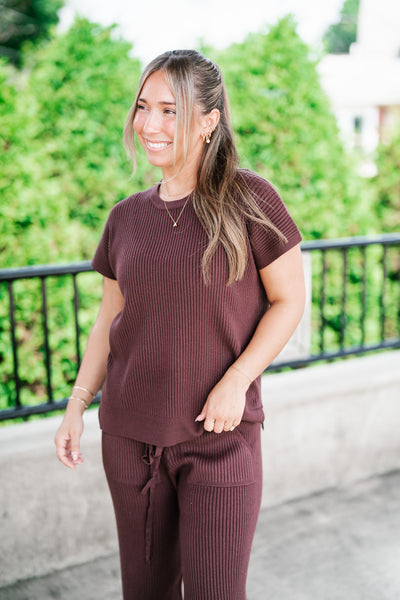 Comfort Breeze Ribbed Sweater Top - Brown