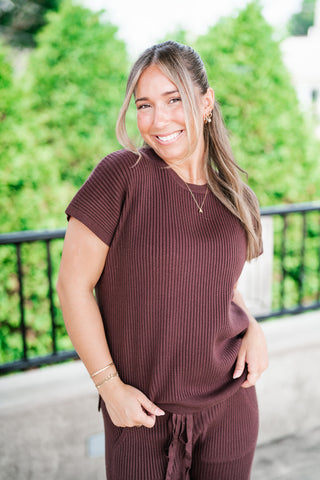 Comfort Breeze Ribbed Sweater Top - Brown