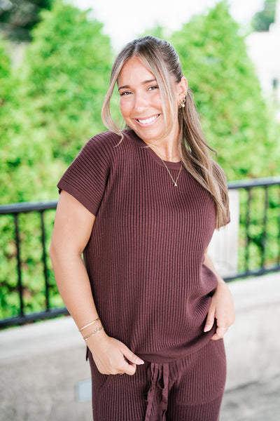 Comfort Breeze Ribbed Sweater Top - Brown