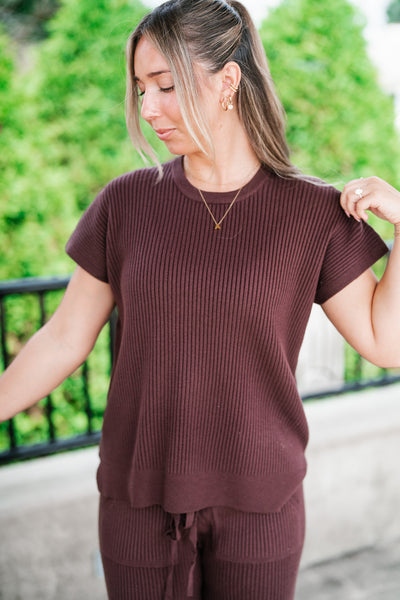 Comfort Breeze Ribbed Sweater Top - Brown