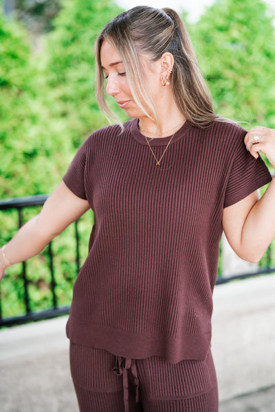 Comfort Breeze Ribbed Sweater Top - Brown