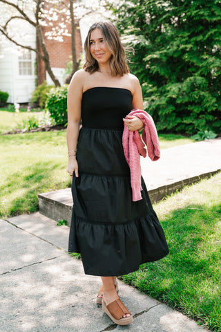 Moonlit Shore Strapless Midi Dress Black / Large Moonlit Shore Strapless Midi Dress Black / Large