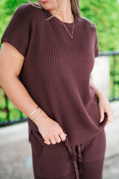 Comfort Breeze Ribbed Sweater Top - Brown