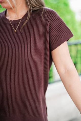 Comfort Breeze Ribbed Sweater Top - Brown