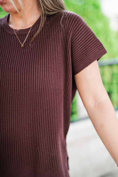 Comfort Breeze Ribbed Sweater Top - Brown