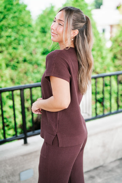 Comfort Breeze Ribbed Sweater Top - Brown
