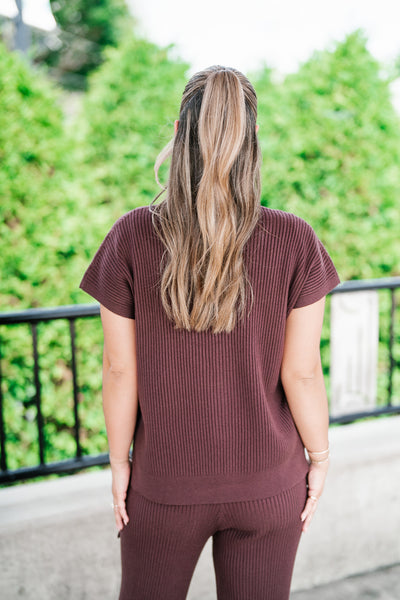 Comfort Breeze Ribbed Sweater Top - Brown
