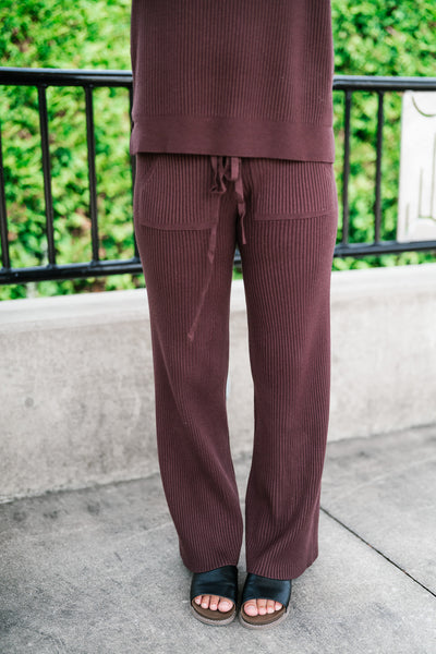 Comfort Breeze Ribbed Wide Leg Pant - Brown