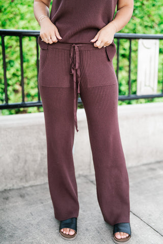 Comfort Breeze Ribbed Wide Leg Pant - Brown