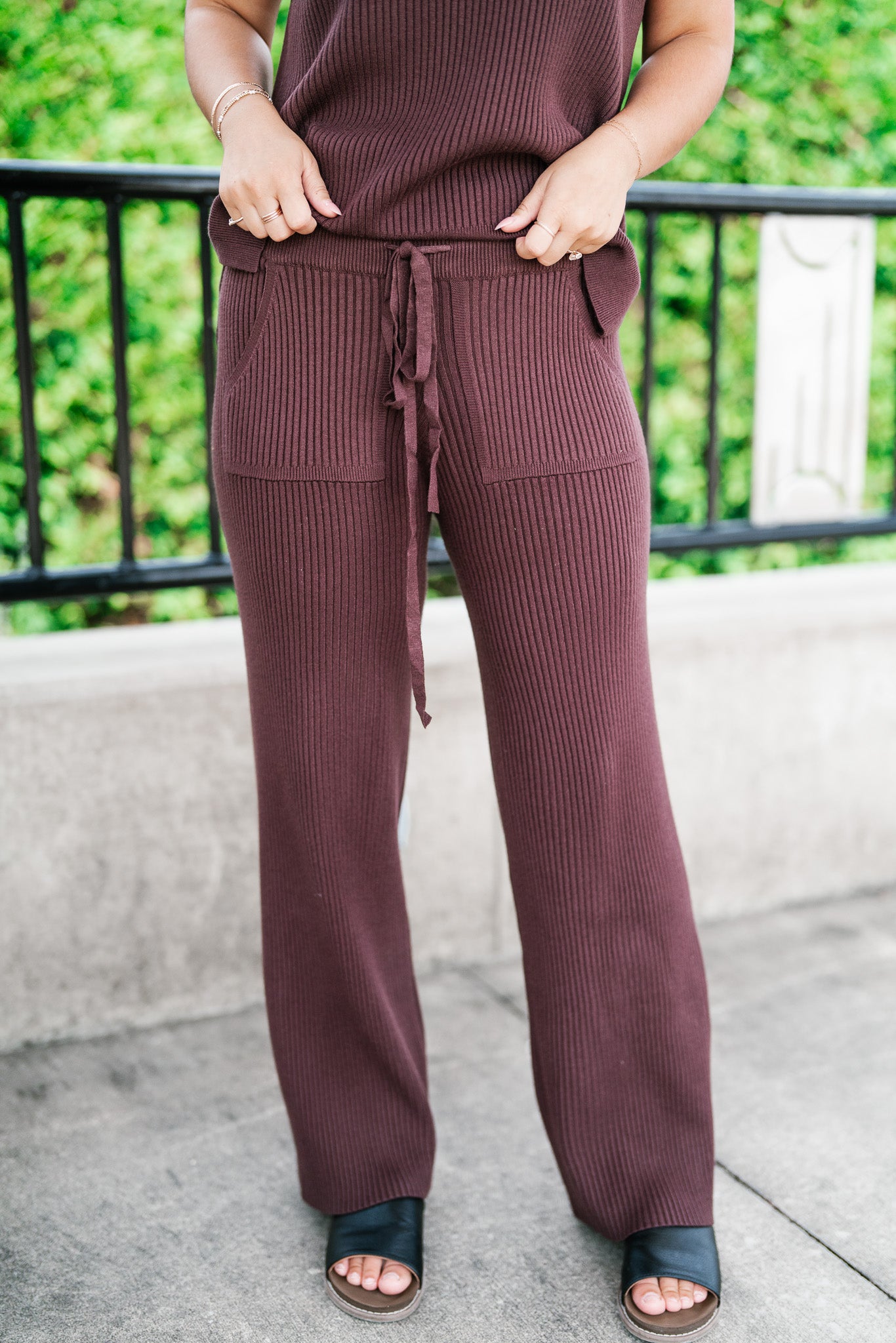 Comfort Breeze Ribbed Wide Leg Pant - Brown