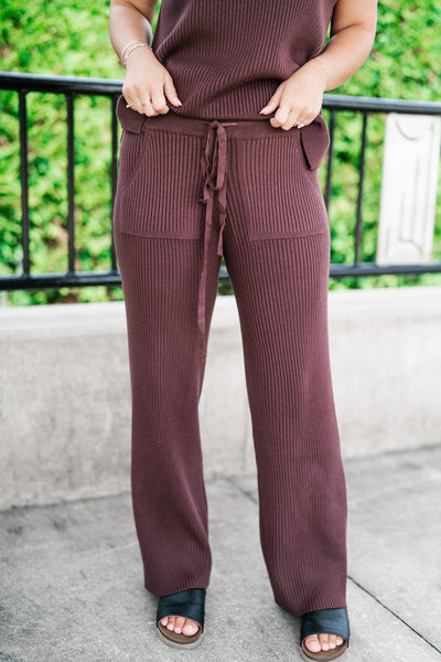 Comfort Breeze Ribbed Wide Leg Pant - Brown
