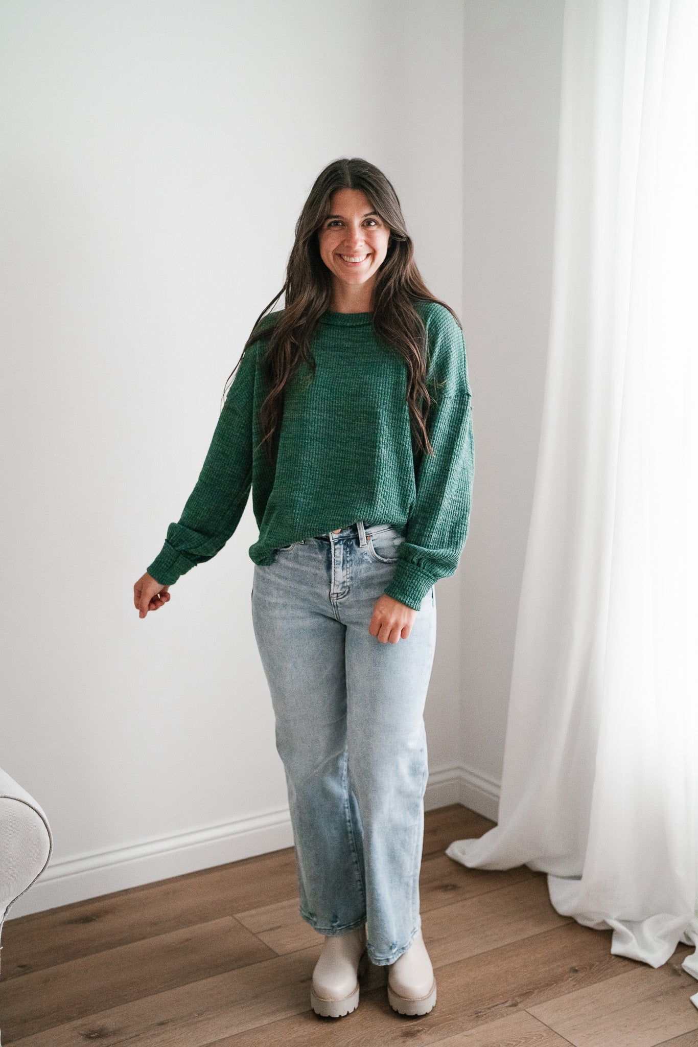 Simply Essential Ribbed Long Sleeve Top - Forest Green