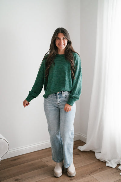 Simply Essential Ribbed Long Sleeve Top - Forest Green