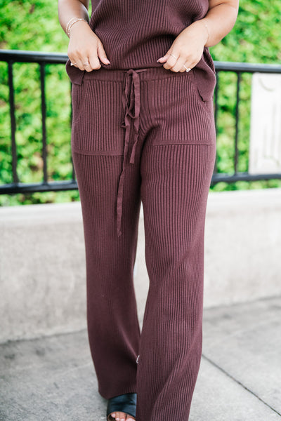 Comfort Breeze Ribbed Wide Leg Pant - Brown