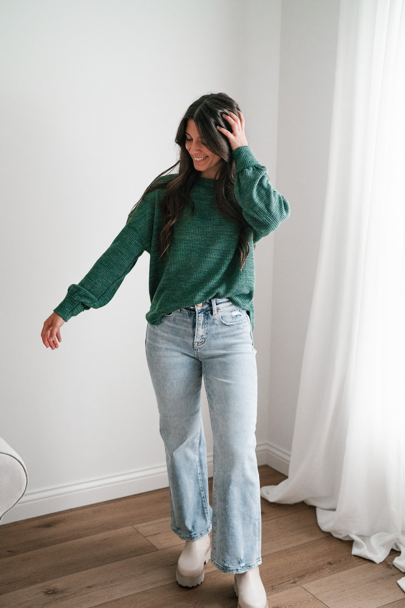 Simply Essential Ribbed Long Sleeve Top - Forest Green