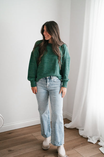 Simply Essential Ribbed Long Sleeve Top - Forest Green